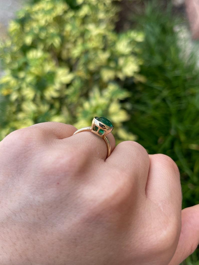 4.05ct AAA Forest Green Emerald Solitaire Engagement Ring  14K Gold 2