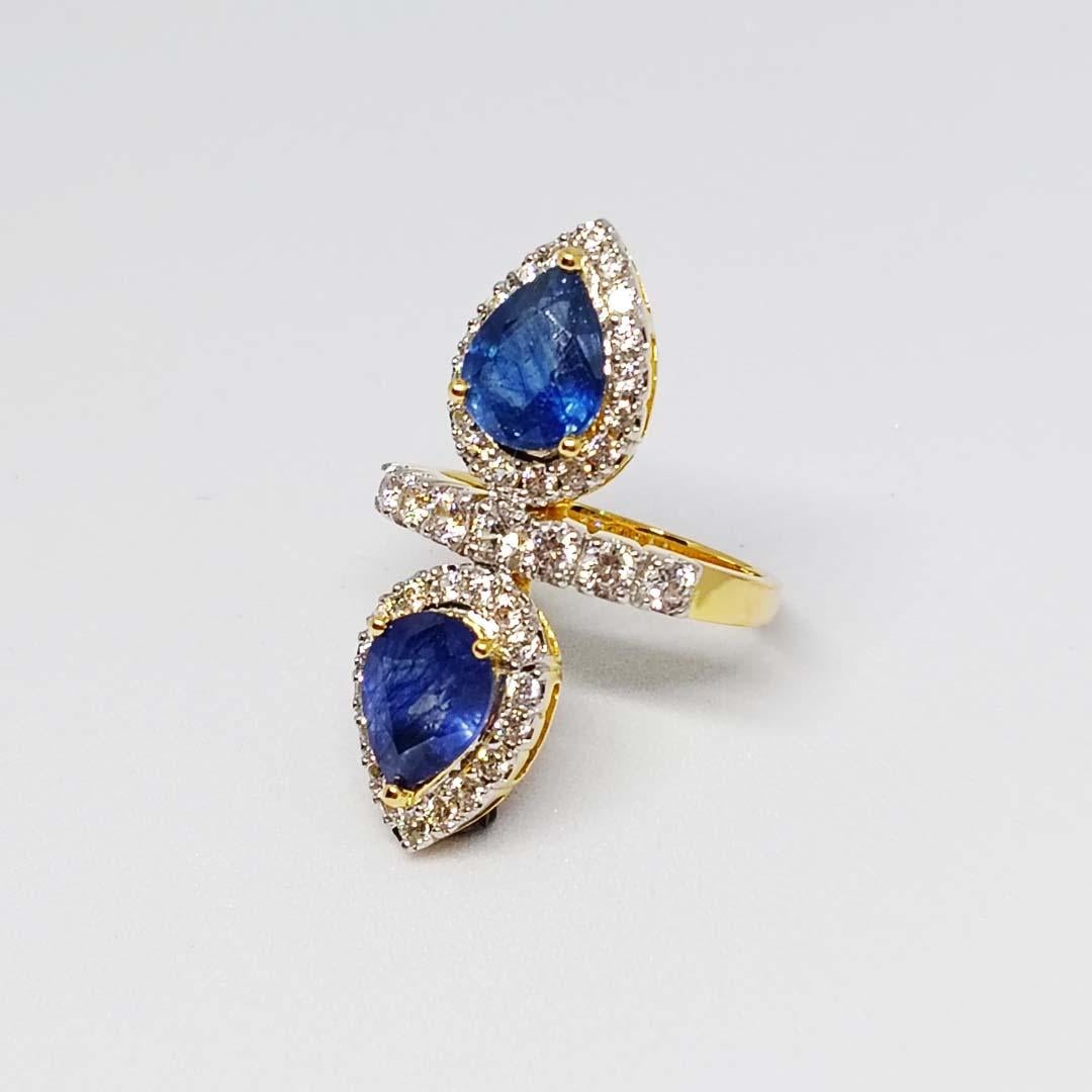 4,05 Karat Blauer Saphir Madagascar (Beryllium) Sterlingsilber auf 18 Karat vergoldetem, vergoldet (Art déco) im Angebot