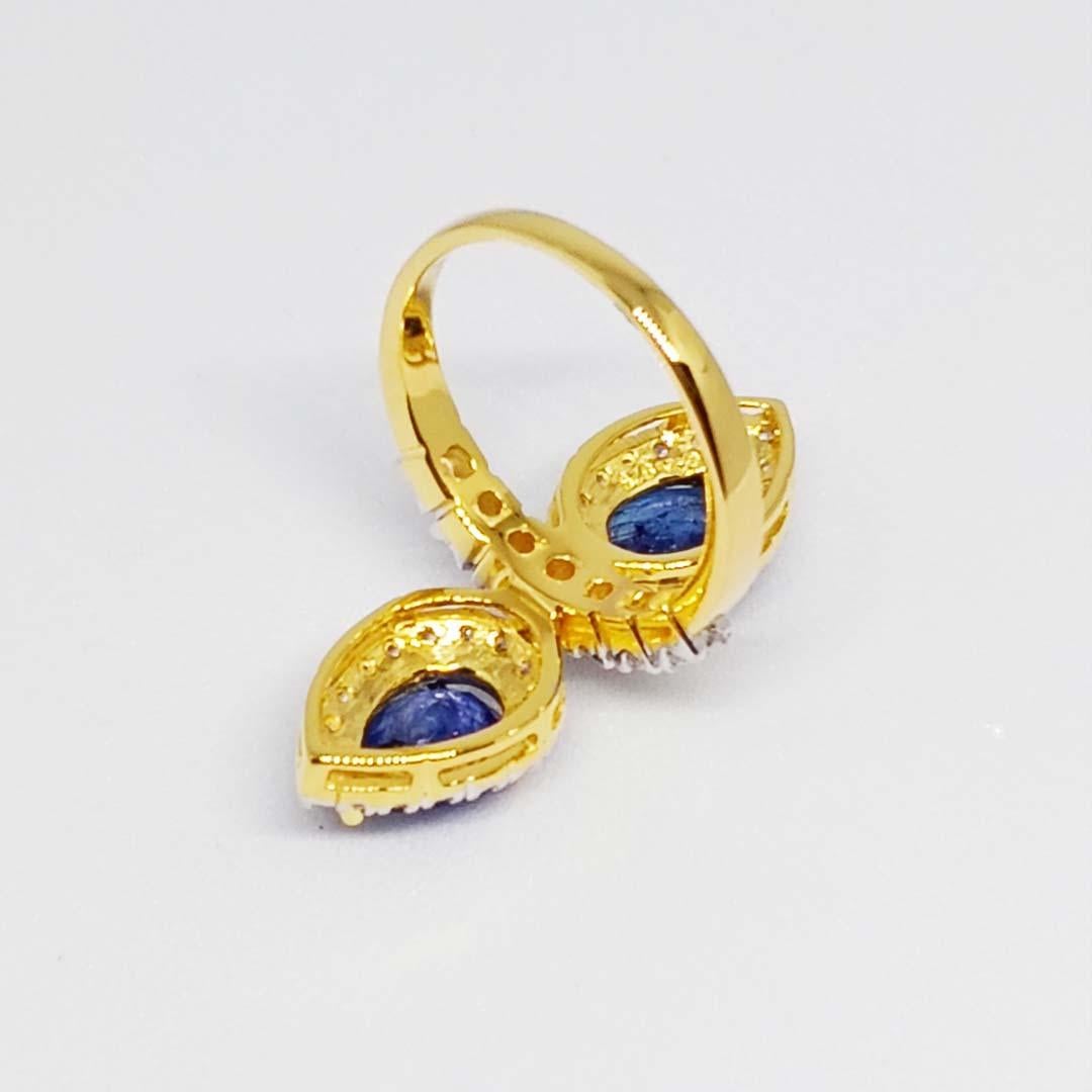 4,05 Karat Blauer Saphir Madagascar (Beryllium) Sterlingsilber auf 18 Karat vergoldetem, vergoldet Damen im Angebot