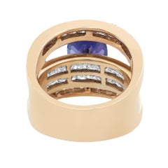 4.05cts Oval Tanzanite & 3.35Cts Diamond Cocktail Ring 14K Yellow Gold