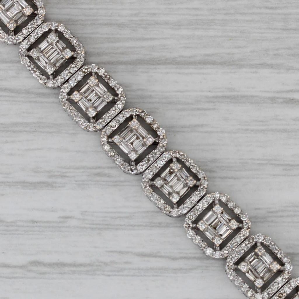 Single Cut 4.05ctw Diamond Halos Tennis Bracelet 10k White Gold 7.75