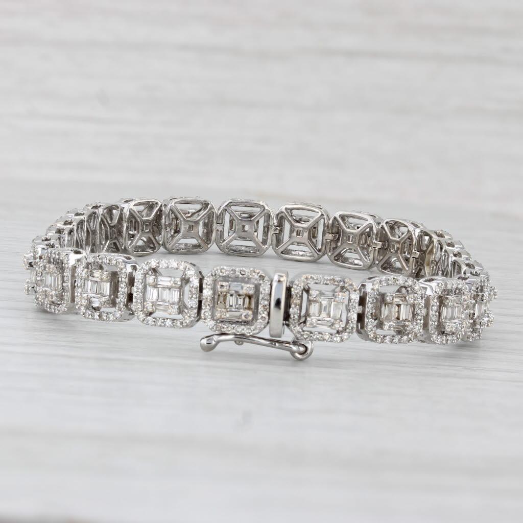 4.05ctw Diamond Halos Tennis Bracelet 10k White Gold 7.75