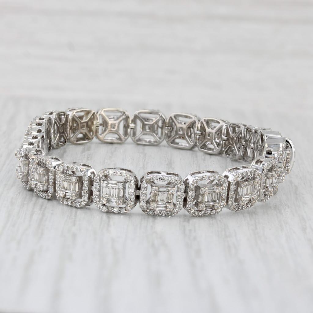 Women's or Men's 4.05ctw Diamond Halos Tennis Bracelet 10k White Gold 7.75