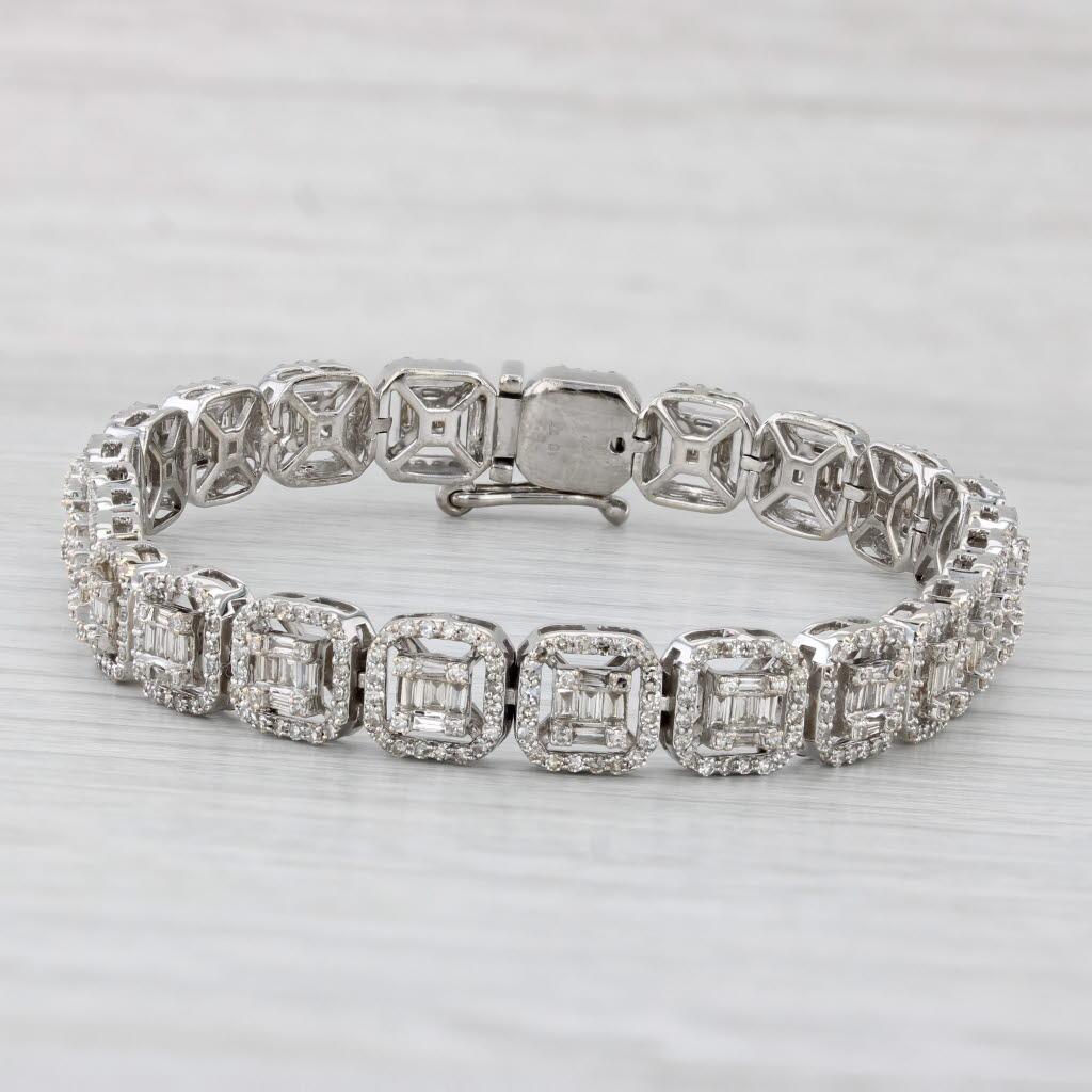 4.05ctw Diamond Halos Tennis Bracelet 10k White Gold 7.75