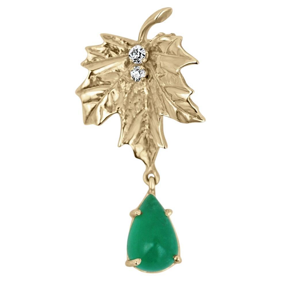 4.05tcw Colombian Emerald Vintage Maple Leaf Pendant Emerald Diamond Anniversary