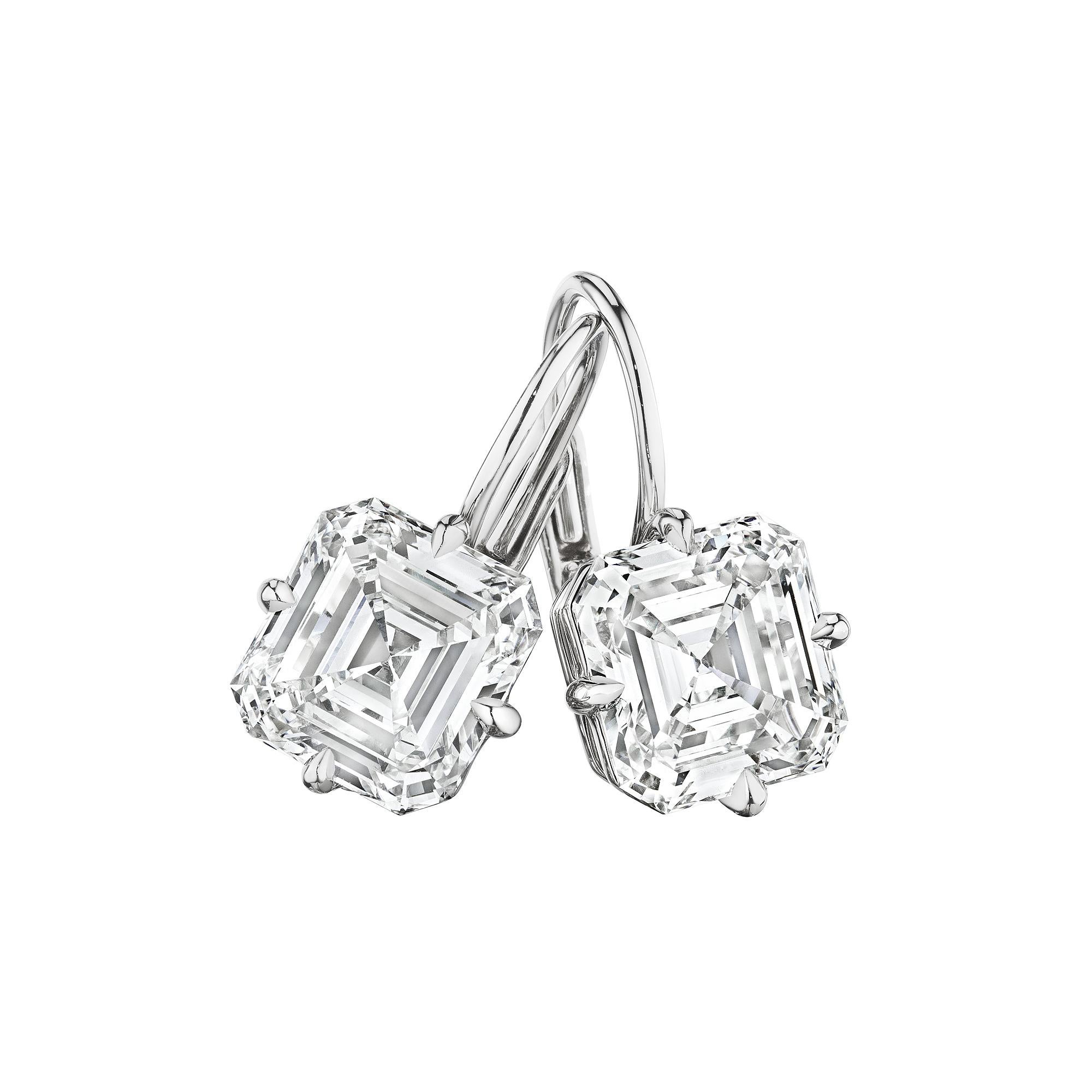 Rare to find and magnificent when worn, these total weight 4.06 carat Asscher cut diamond drop platinum earrings are simply extraordinary.  Diamond color H-I.  Clarity VS2. GIA certified #5222313172 and #6227313181. Designed by Steven Fox Jewelry.