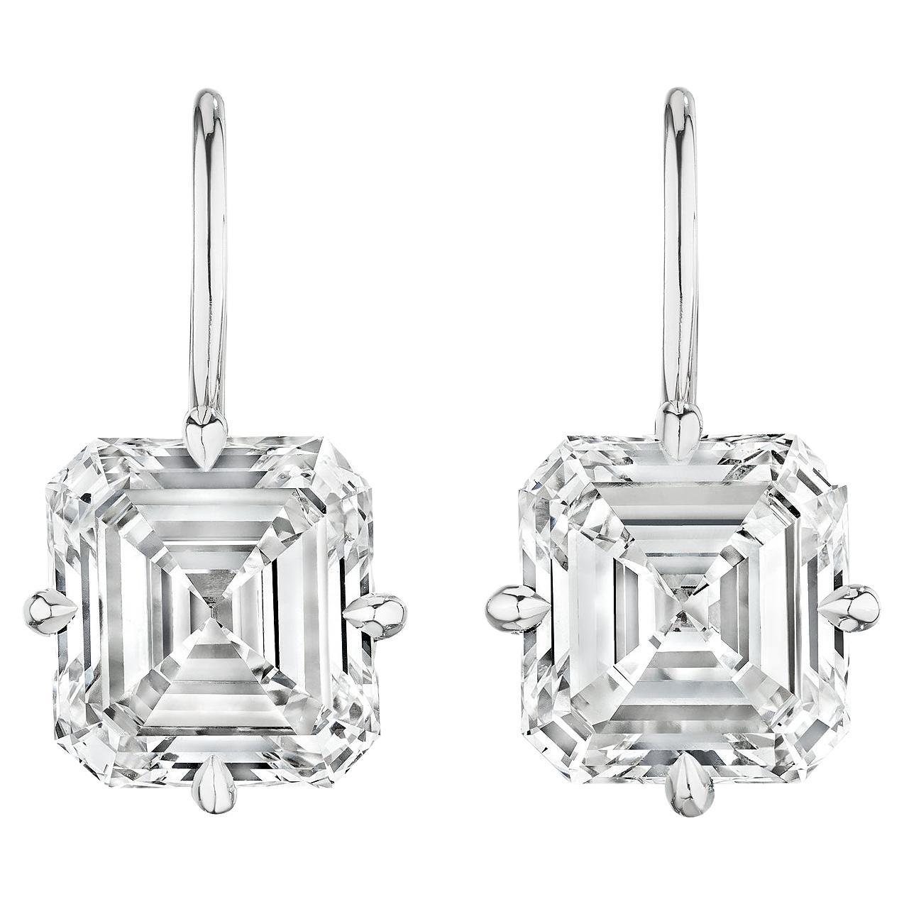 4.06 Asscher Cut Diamond Platinum Drop Earrings