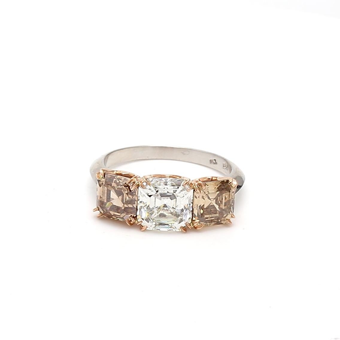 Titre :
4.06 Carat Asscher Cut Faint Yellow Green-Fancy Orange Brown-Fancy Yellowish Brown VS1-VS2 Diamond 18 Karat Two Tone Gold Three-Stone Ring
Le style :
Trois pierres
Métal :
Or bicolore 18 carats
Pierre précieuse 1 :
Diamant de 1,72