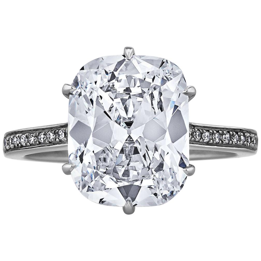 4.06 Carat Cushion Brilliant Cut Platinum Diamond Engagement Ring