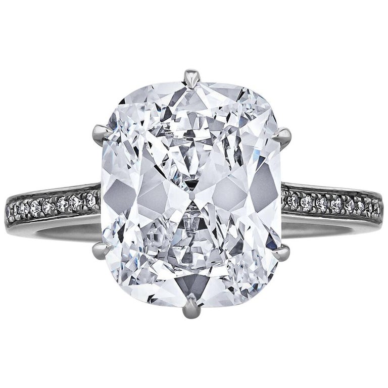 4.06 Carat Cushion Brilliant Cut Platinum Diamond Engagement Ring For Sale