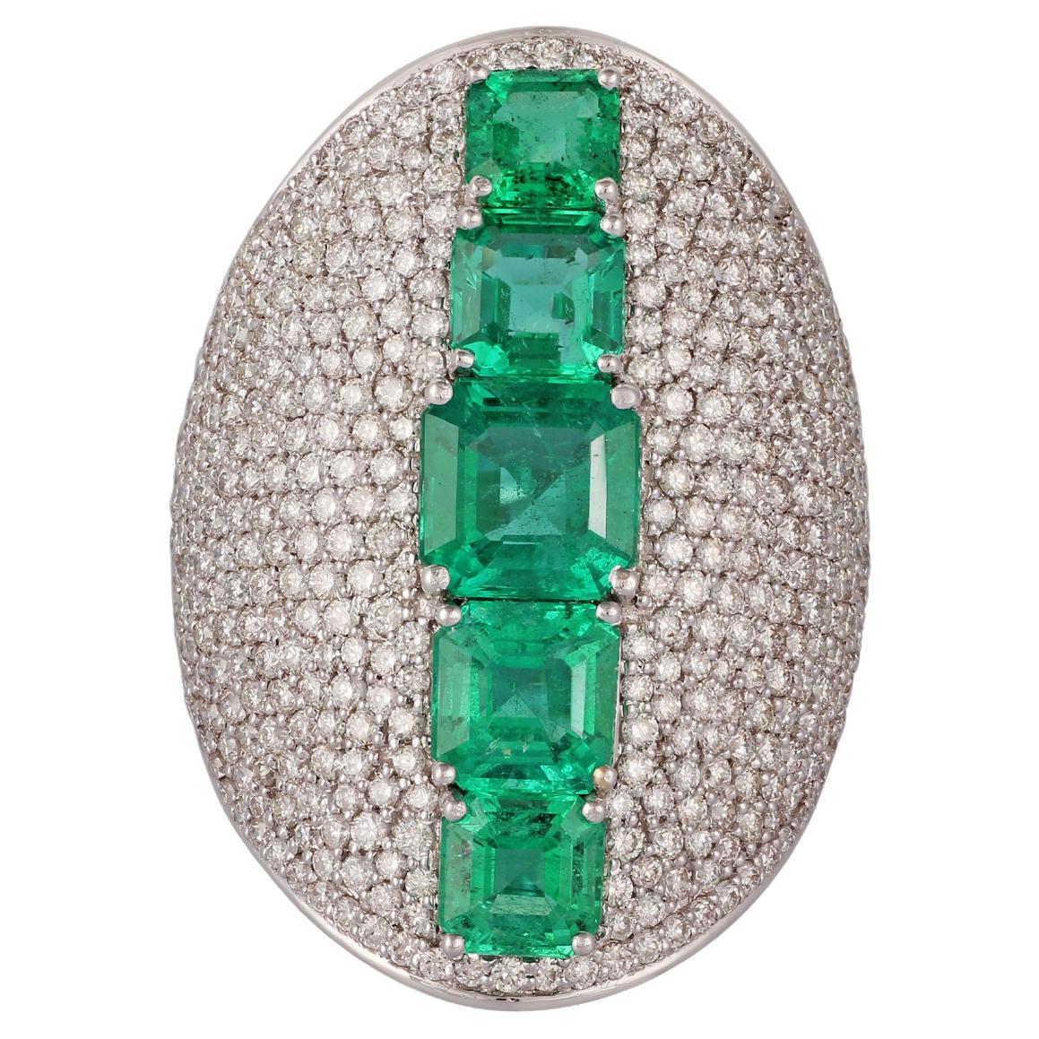 4.06 Carat Emerald & Diamond Cocktail Ring Set in White Gold For Sale