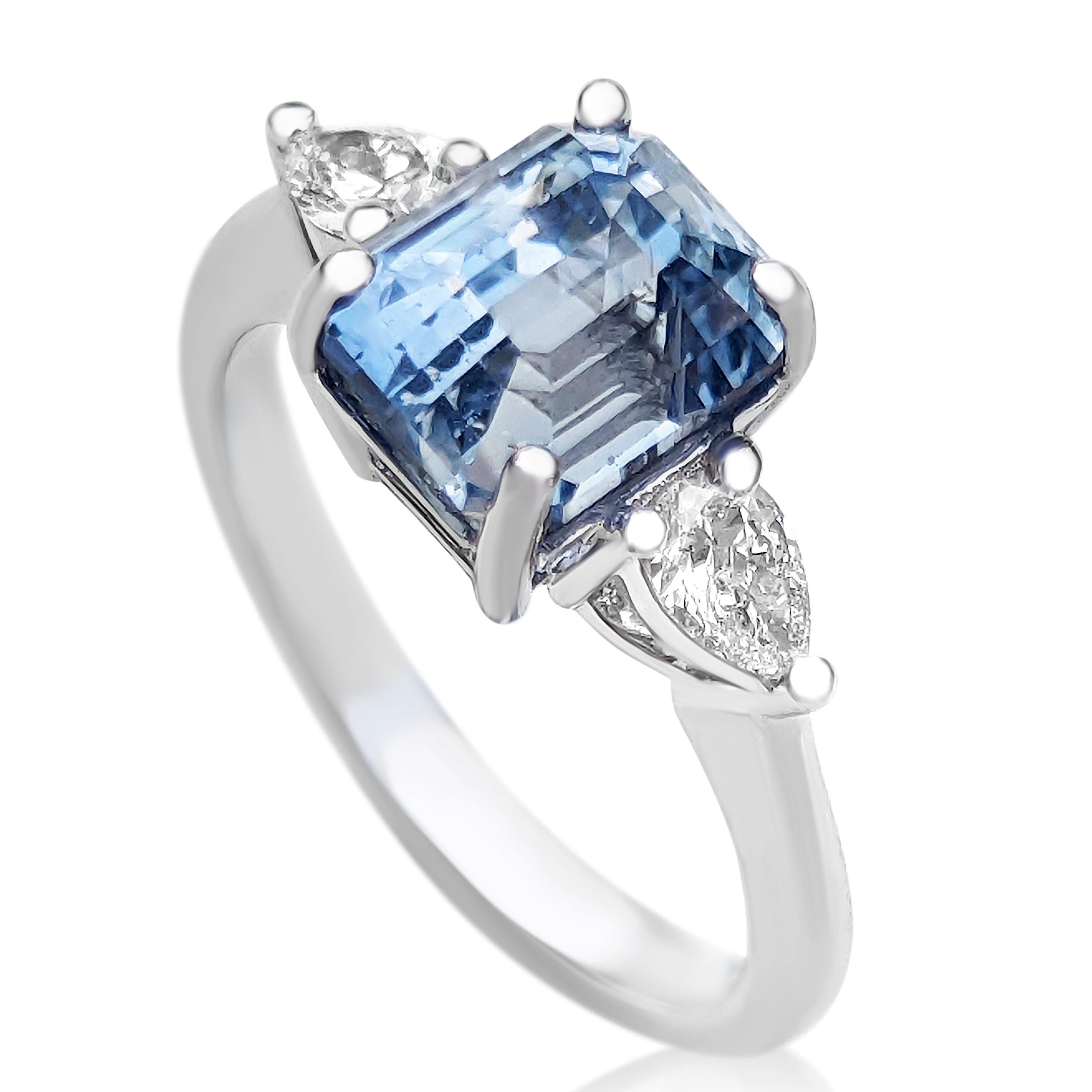 Women's 4.06 Carat Light Blue Sapphire and 0.30 Ct Diamonds, 18 Kt. White Gold, Ring
