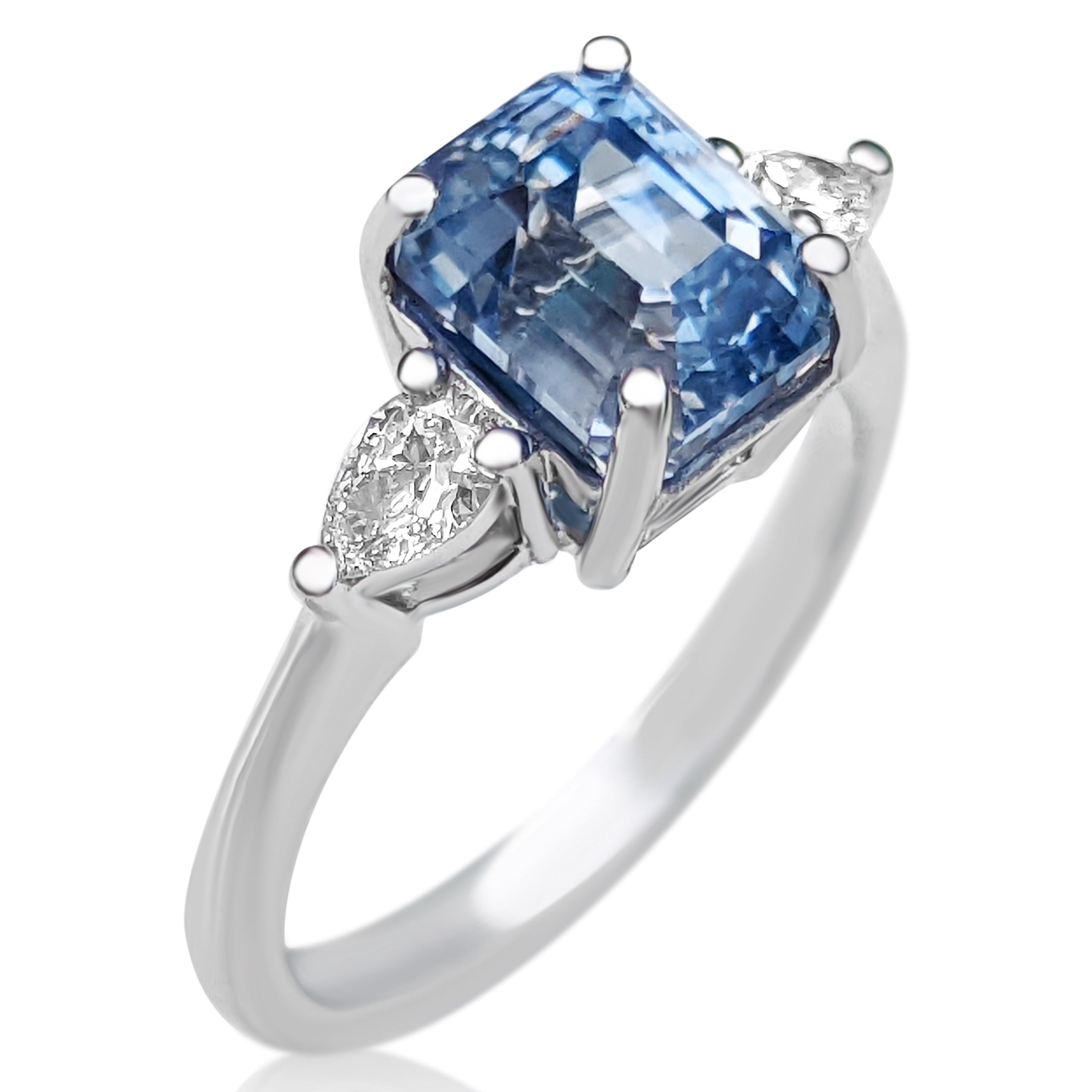 4.06 Carat Light Blue Sapphire and 0.30 Ct Diamonds, 18 Kt. White Gold, Ring 1