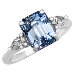 4.06 Carat Light Blue Sapphire and 0.30 Ct Diamonds, 18 Kt. White Gold, Ring