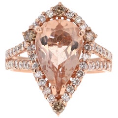 4.06 Carat Morganite Diamond 18 Karat Rose Gold Cocktail Ring