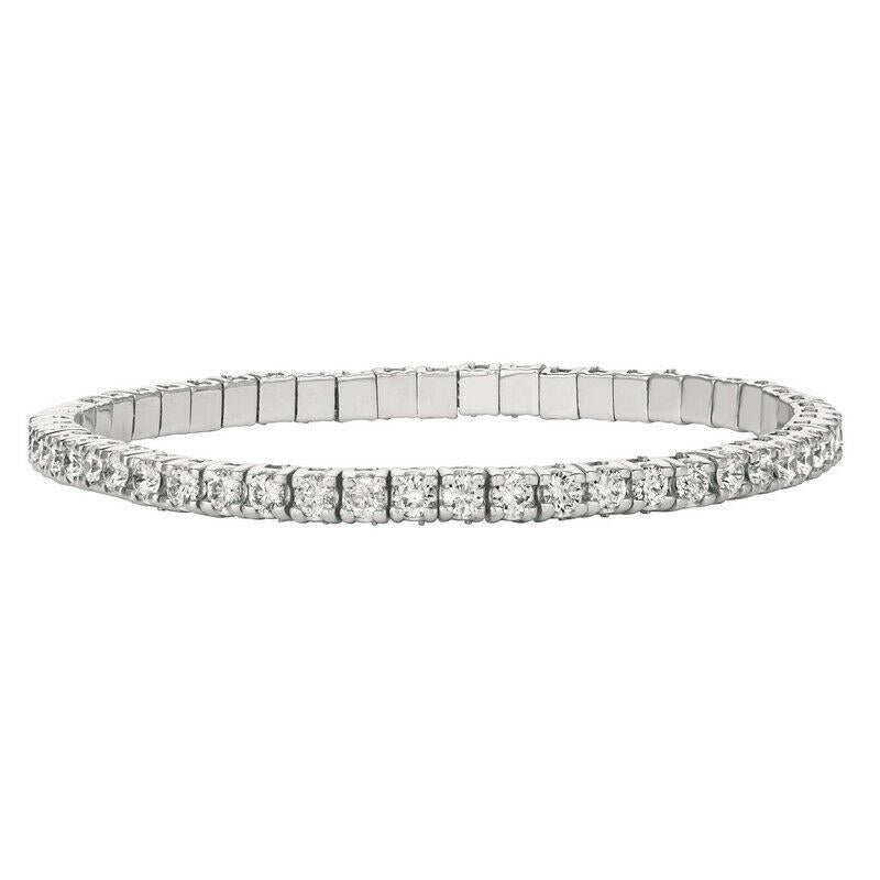 Contemporary 4.06 Carat Natural Diamond Stretch Bracelet G-H SI 14K White Gold For Sale