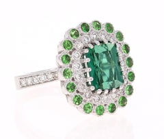 4.06 Carat Natural Tourmaline Diamond 14 Karat White Gold Cocktail Ring