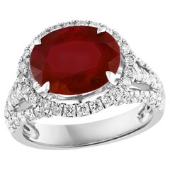 4.06 Carat Oval Ruby and Diamond Cocktail Ring in 14K White Gold