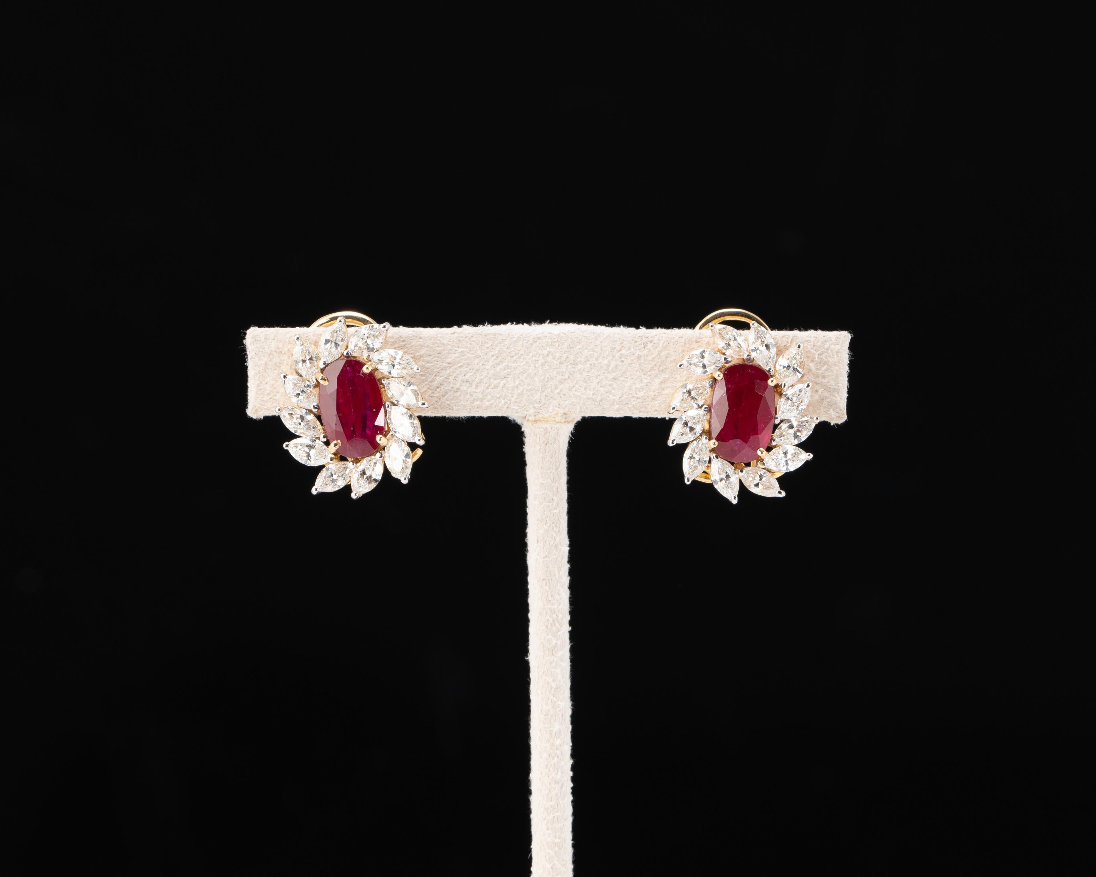 Modern 4.06 Carat Oval Ruby and Diamond Earring Studs For Sale