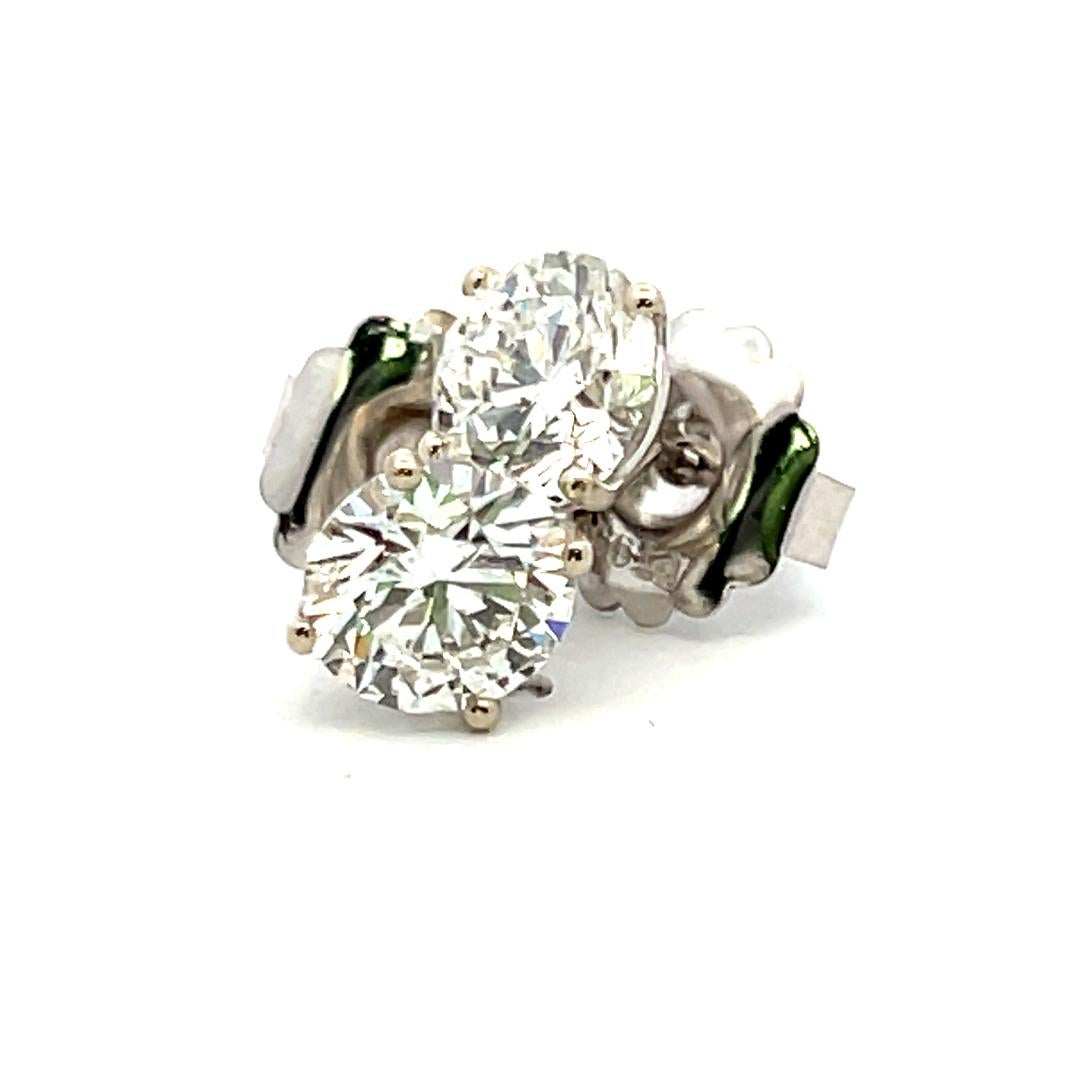 Orecchini da 4,06 carati con diamante tondo brillante H SI2 in oro bianco 14 carati in vendita 4
