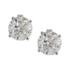 4.06 Carat Round Cut Diamond Stud Earrings 14 Karat