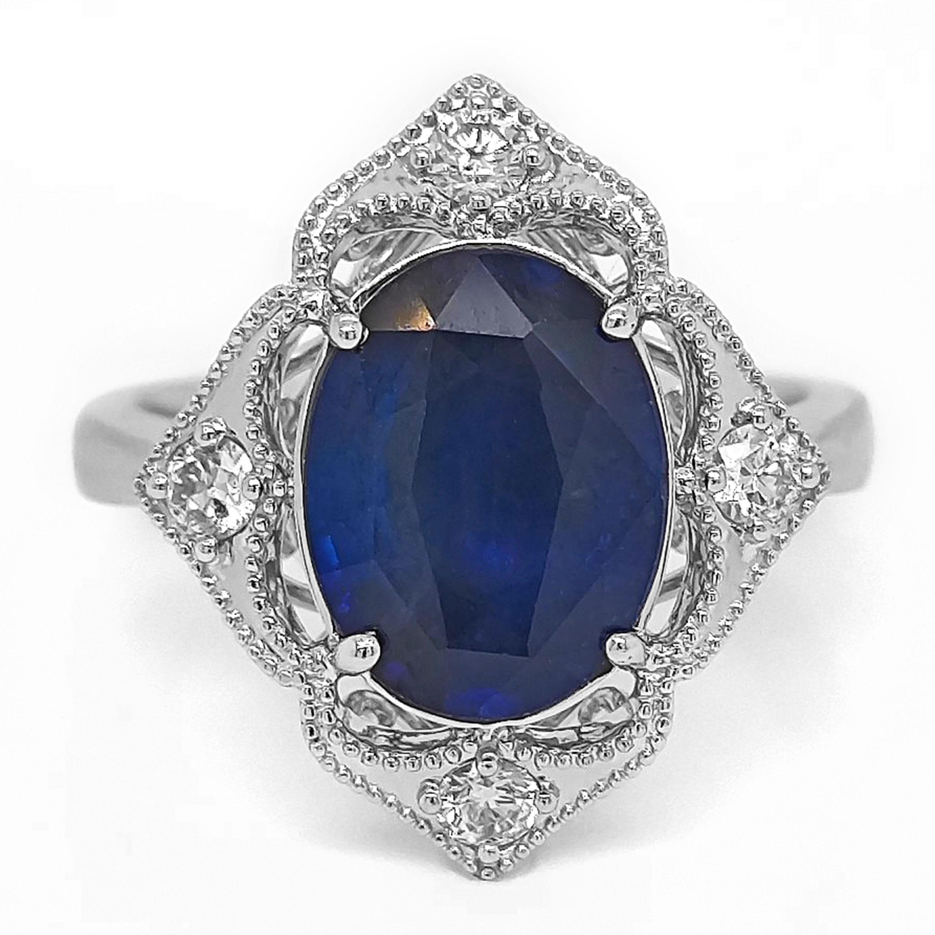 4.06 Carat Sapphire and Diamond White Gold Ring In New Condition For Sale In New York, NY