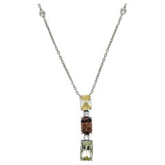 4.06 Carat Sapphire Round Diamond White Gold Necklace