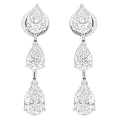 4.06 Carat SI/H Pear Brilliant Cut Diamond Dangle Ears 14 Karat White Gold