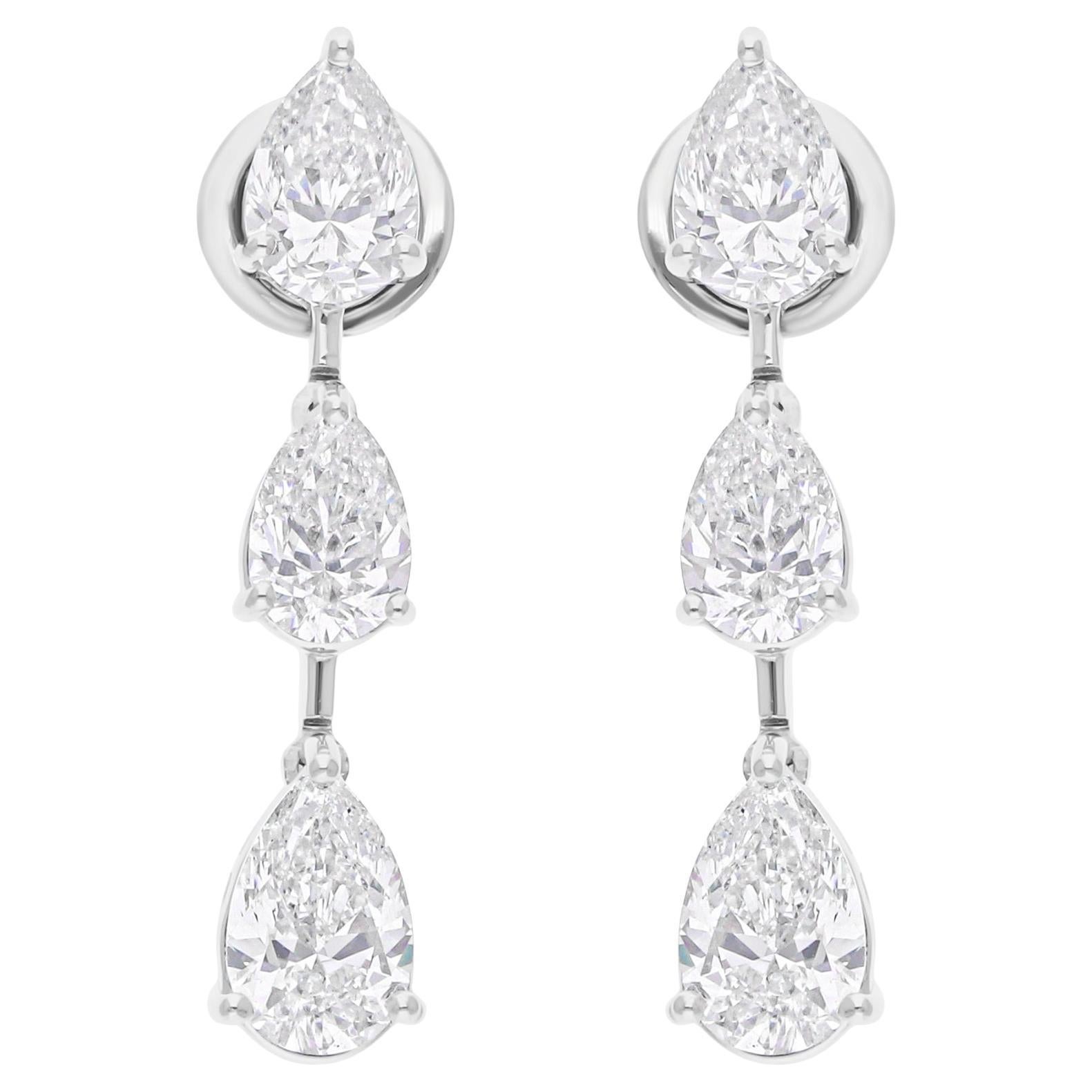 4.06 Carat SI/H Pear Brilliant Cut Diamond Dangle Earrings 18 Karat White Gold