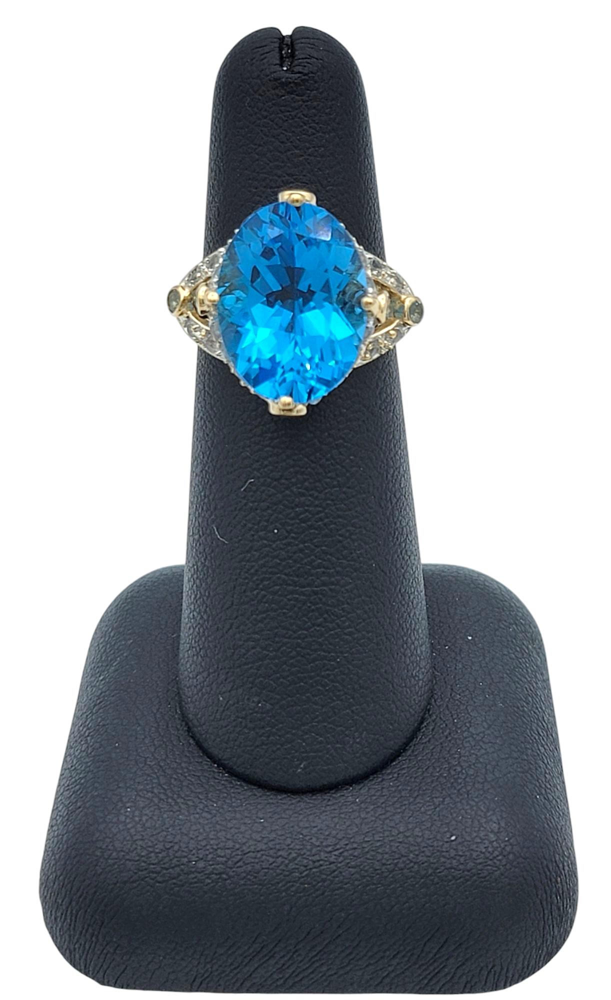 4.06 Carat Swiss Blue Topaz Cocktail Ring with White Topaz 14 Karat Yellow Gold For Sale 4