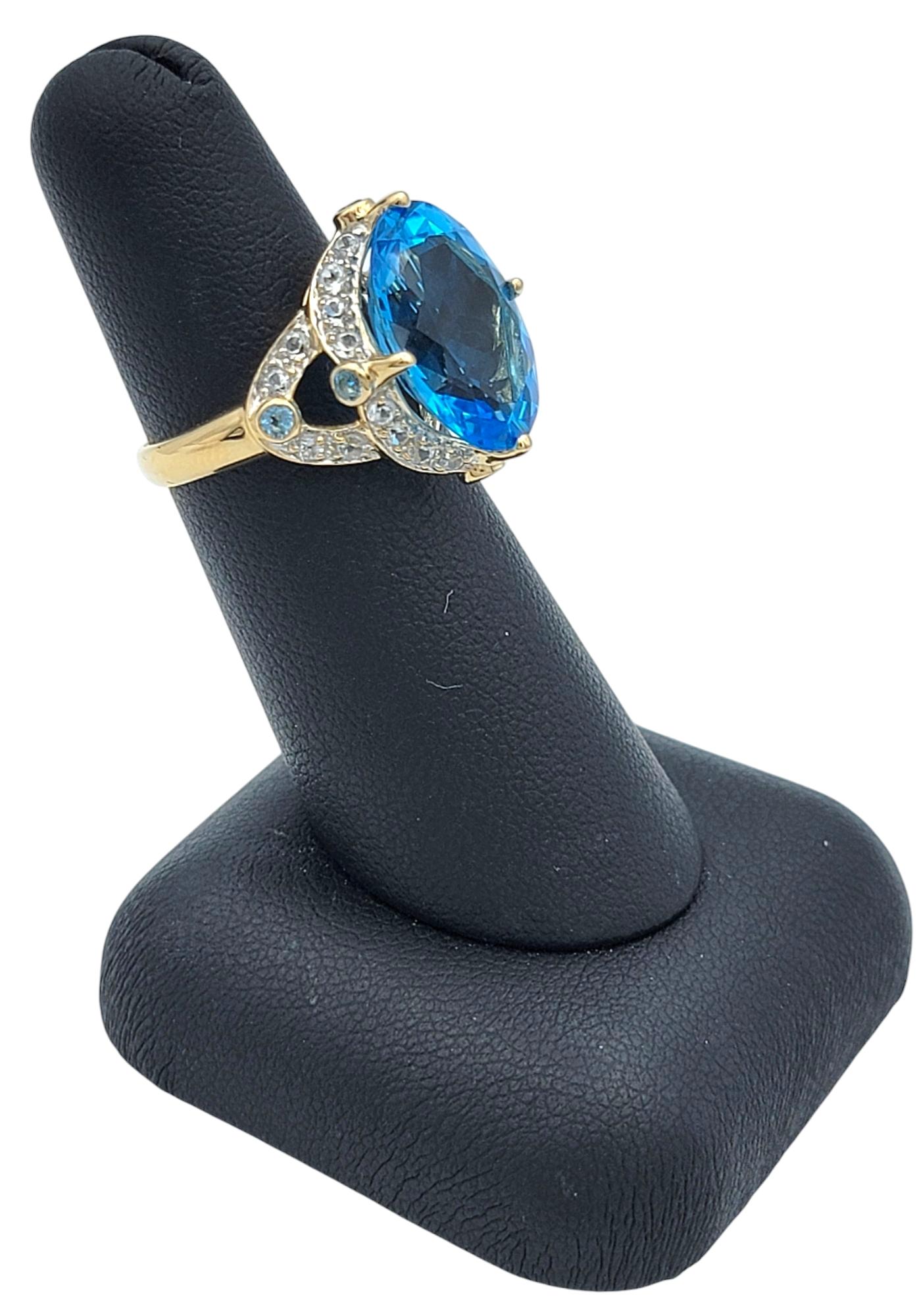 4.06 Carat Swiss Blue Topaz Cocktail Ring with White Topaz 14 Karat Yellow Gold For Sale 5