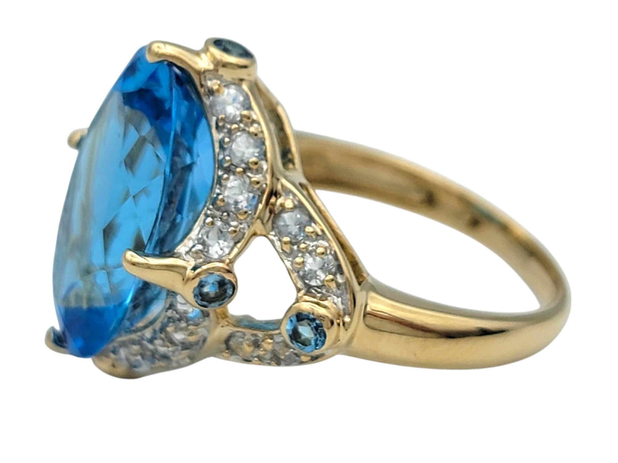 4.06 Carat Swiss Blue Topaz Cocktail Ring with White Topaz 14 Karat Yellow Gold In Good Condition For Sale In Scottsdale, AZ