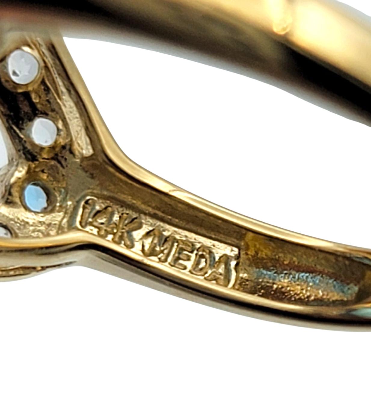 4.06 Carat Swiss Blue Topaz Cocktail Ring with White Topaz 14 Karat Yellow Gold For Sale 1