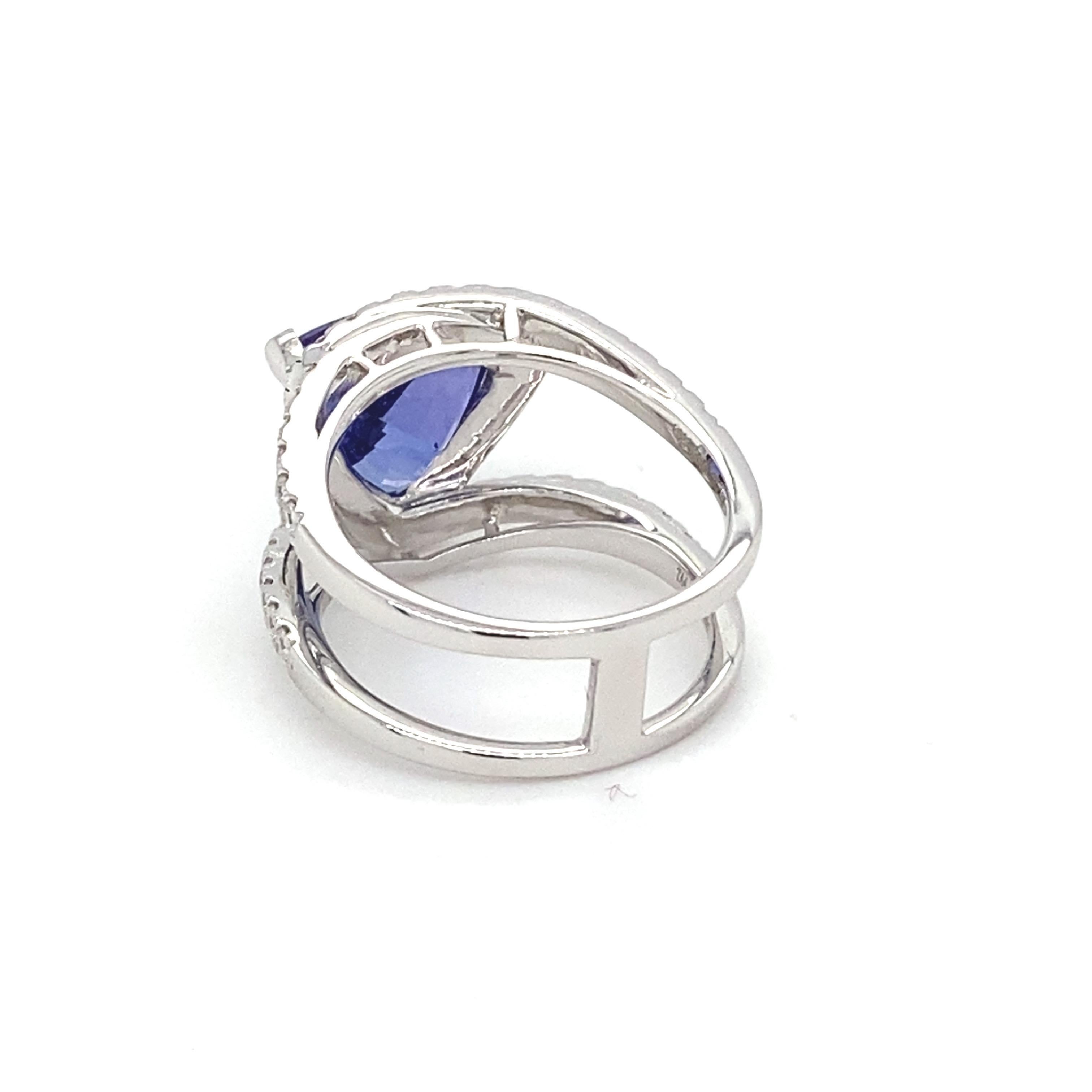 4.06 Carat Tanzanite Diamond White Gold Ring For Sale 4