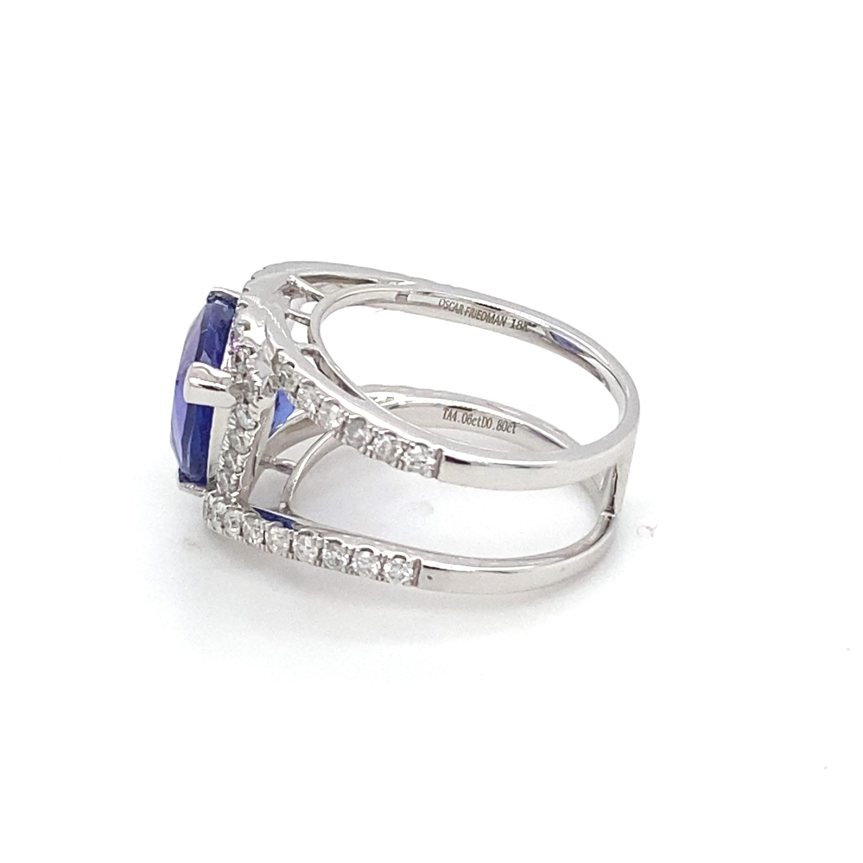4.06 Carat Tanzanite Diamond White Gold Ring For Sale 5