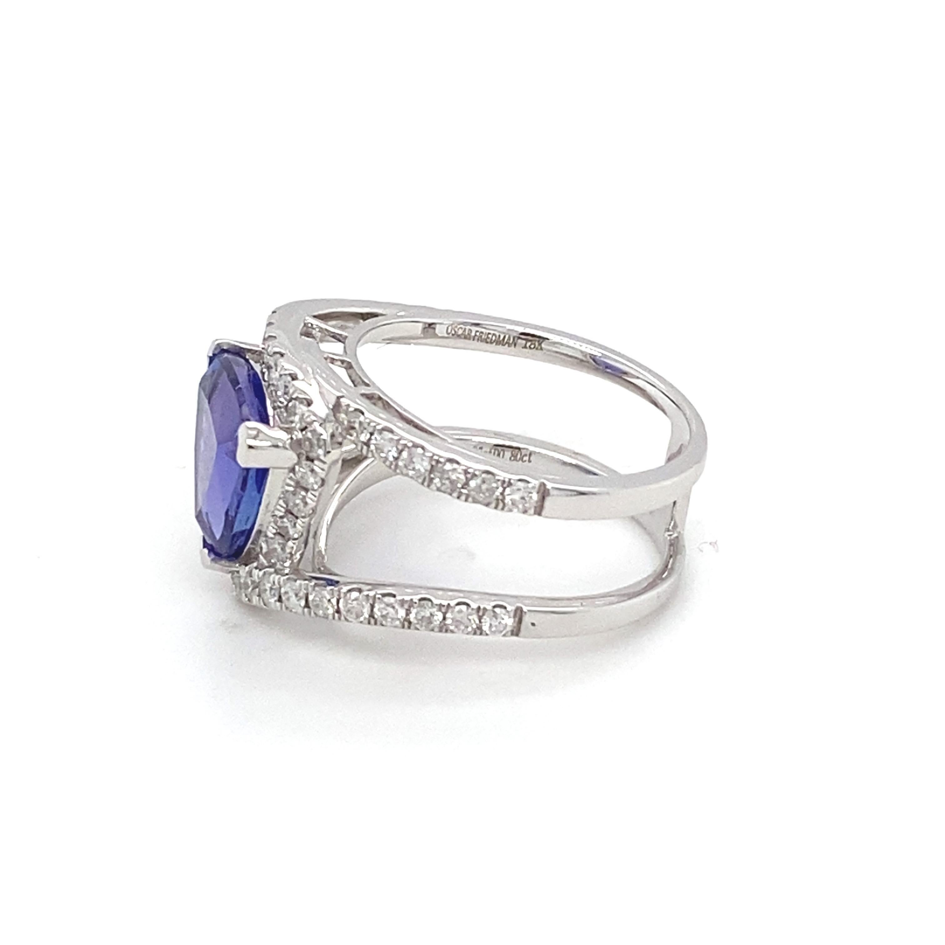 4.06 Carat Tanzanite Diamond White Gold Ring For Sale 6