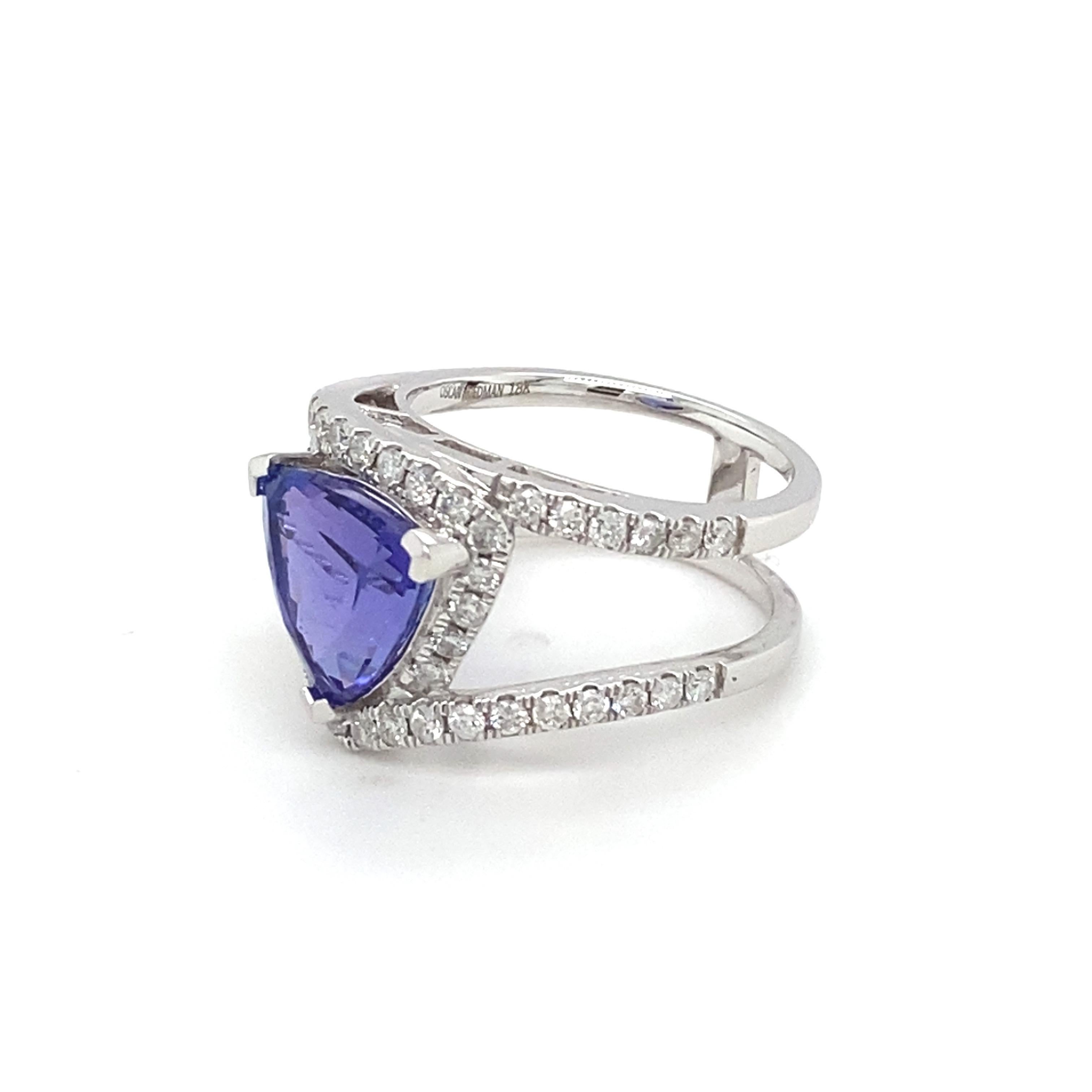 4.06 Carat Tanzanite Diamond White Gold Ring For Sale 7