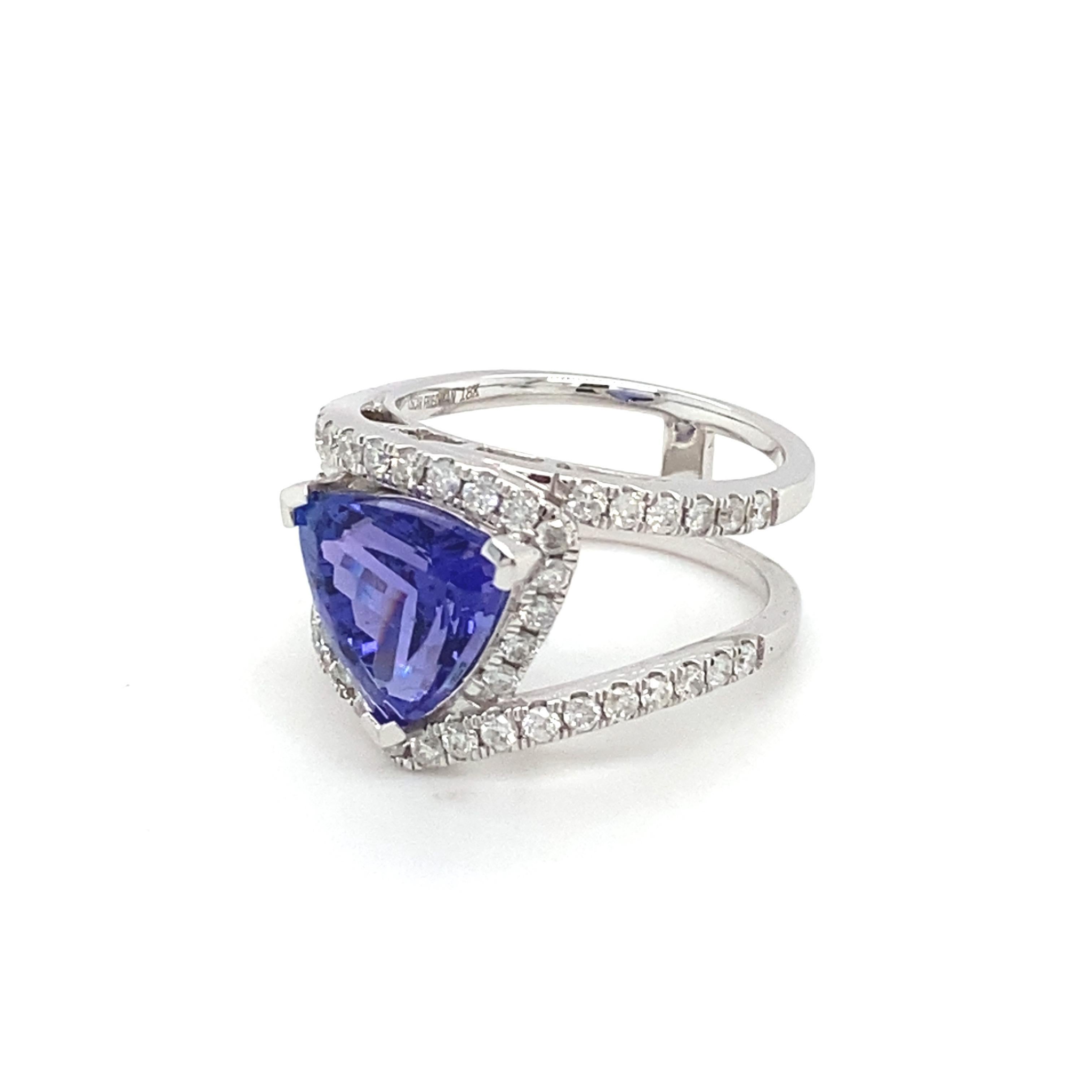 4.06 Carat Tanzanite Diamond White Gold Ring For Sale 8