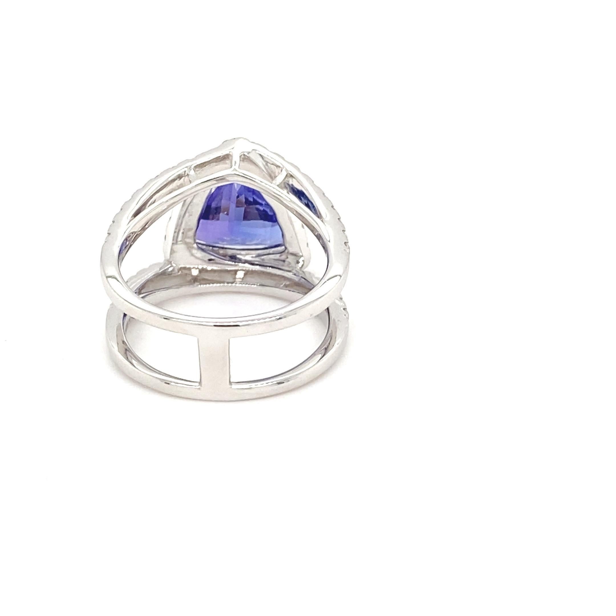 4.06 Carat Tanzanite Diamond White Gold Ring For Sale 11