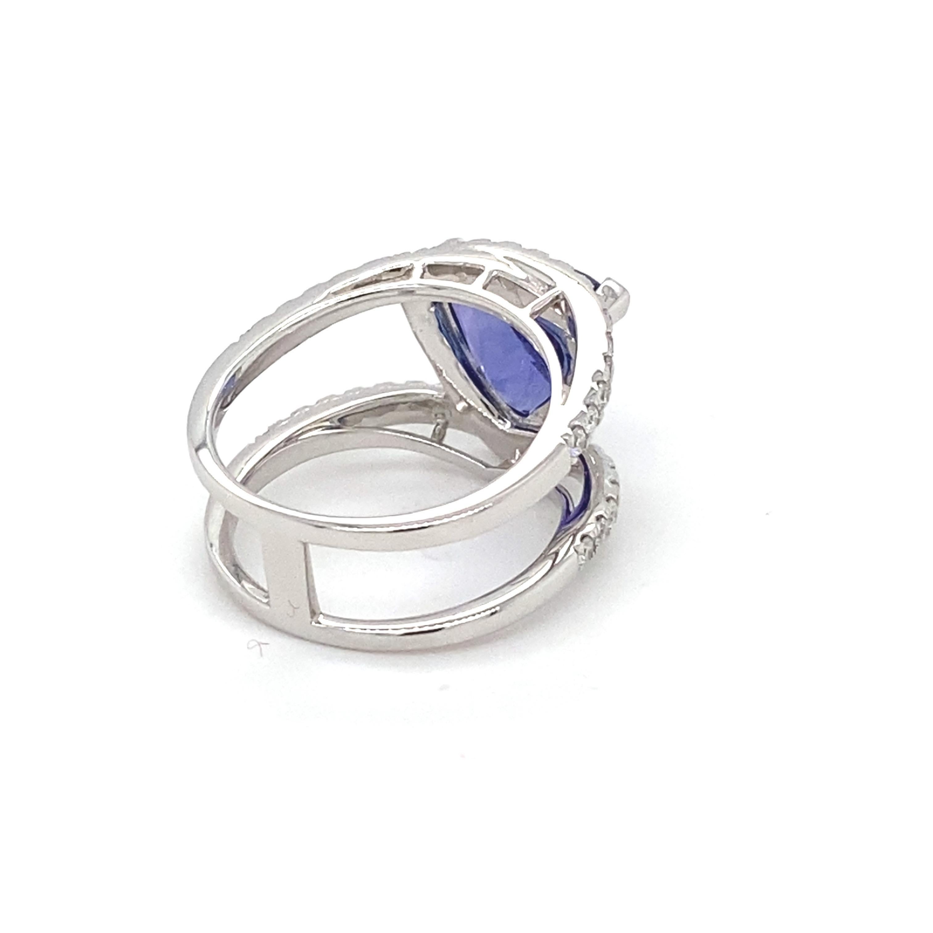 4.06 Carat Tanzanite Diamond White Gold Ring For Sale 2