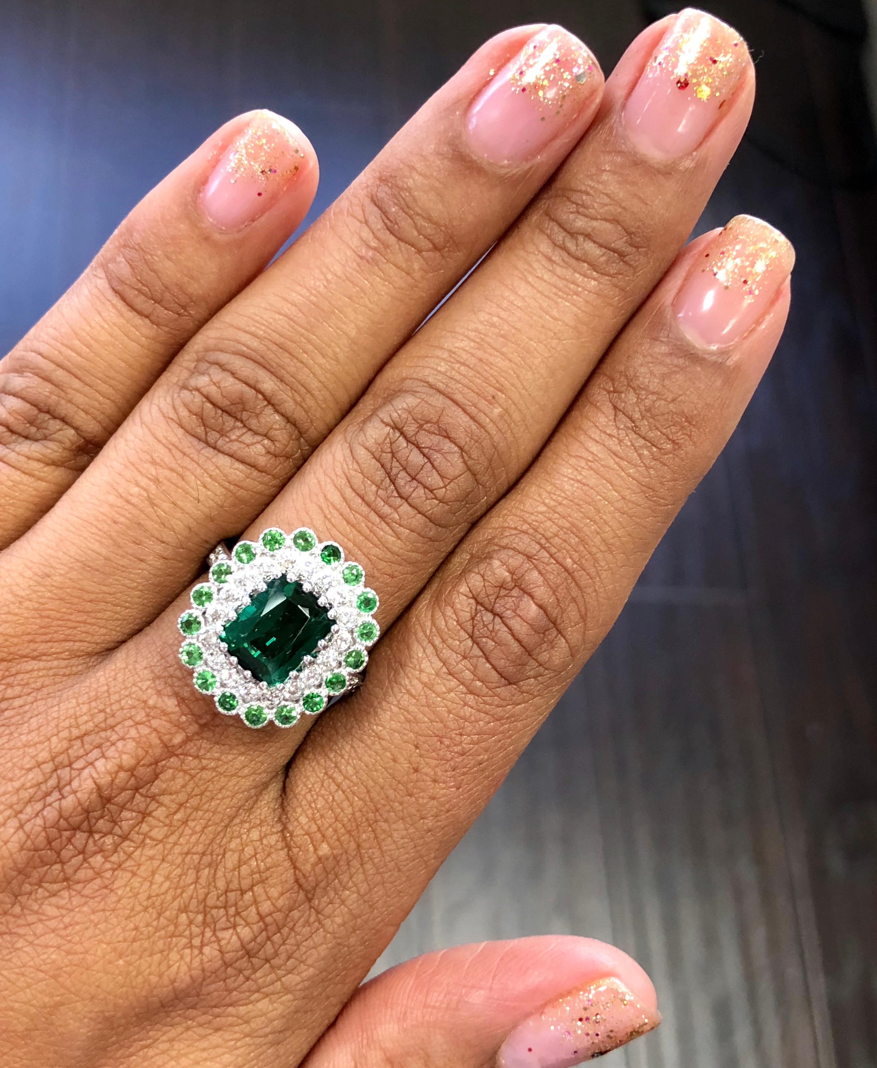 4.06 Carat Tourmaline Diamond 14 Karat White Gold Cocktail Ring In New Condition In Los Angeles, CA