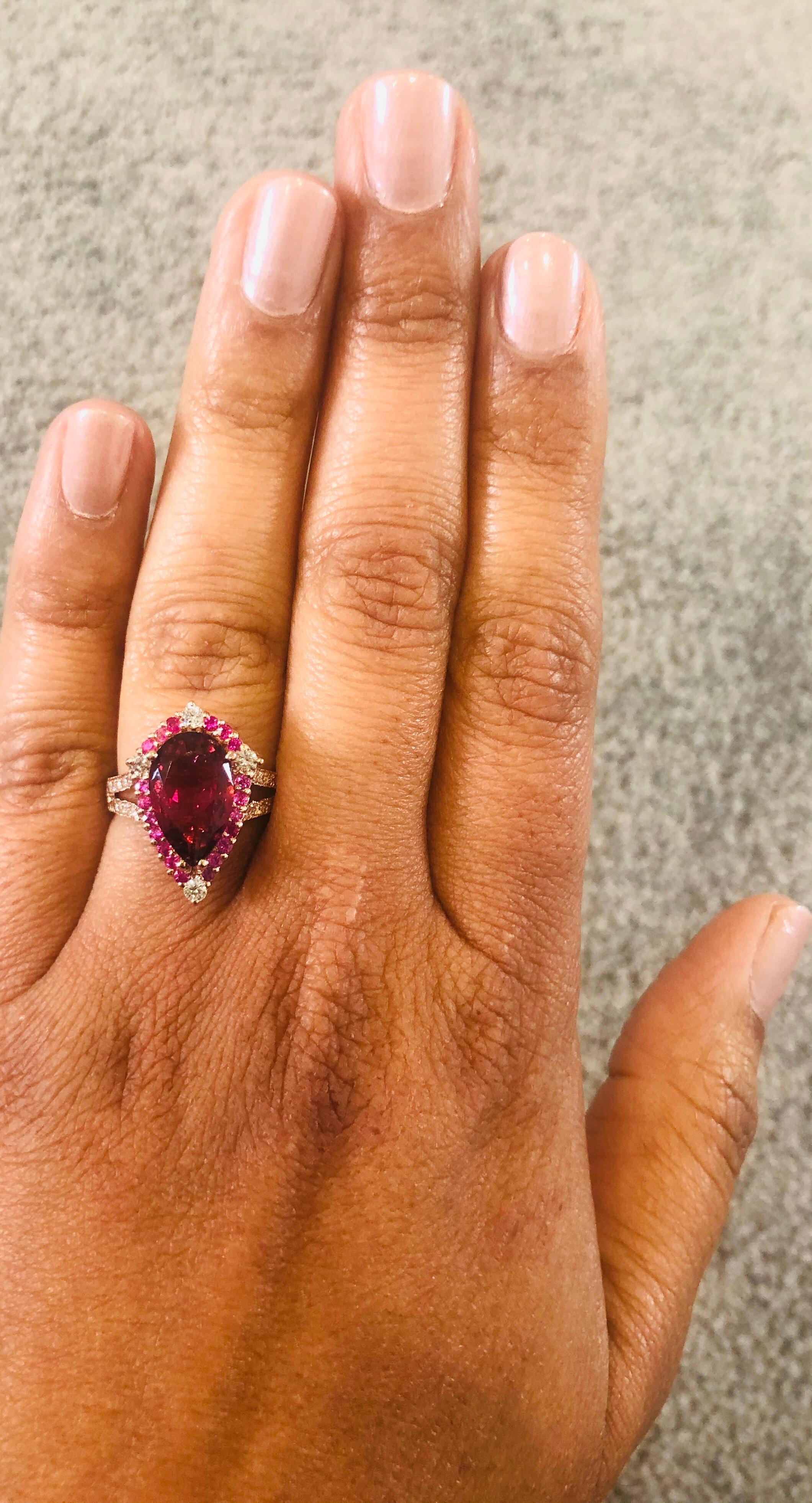 4.06 Carat Tourmaline Pink Sapphire Diamond 14 Karat Rose Gold Ring In New Condition In Los Angeles, CA