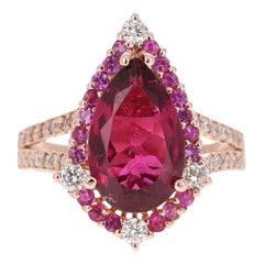 4.06 Carat Tourmaline Pink Sapphire Diamond 14 Karat Rose Gold Ring
