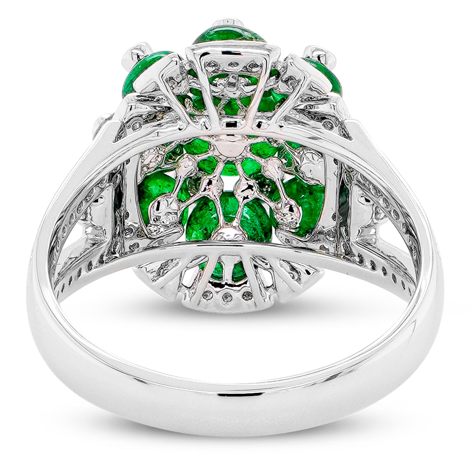 Art Deco 4.06 Carat Vivid Green Emerald & 0.49 Carats Diamond Unique 18K Ring For Sale