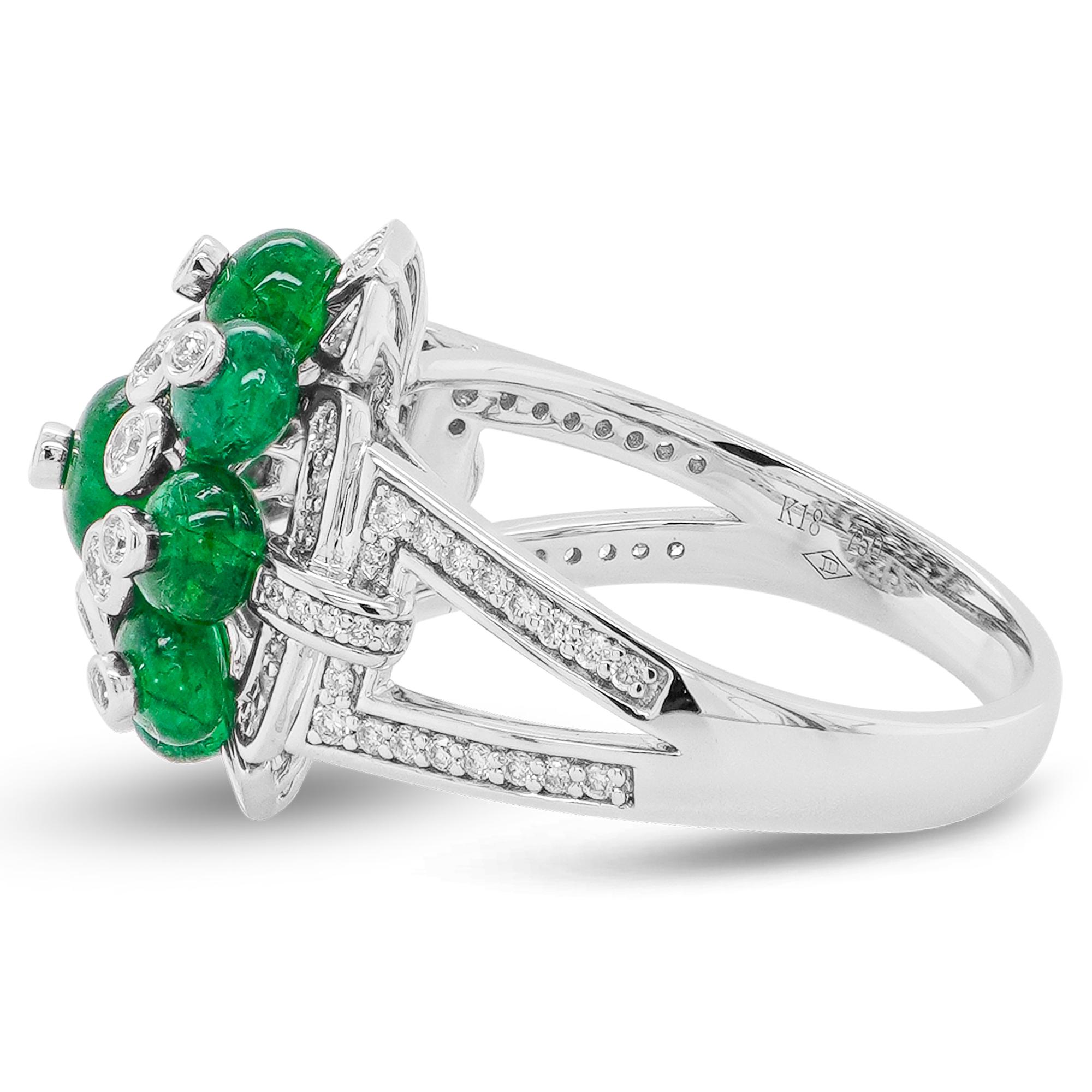 Bead 4.06 Carat Vivid Green Emerald & 0.49 Carats Diamond Unique 18K Ring For Sale