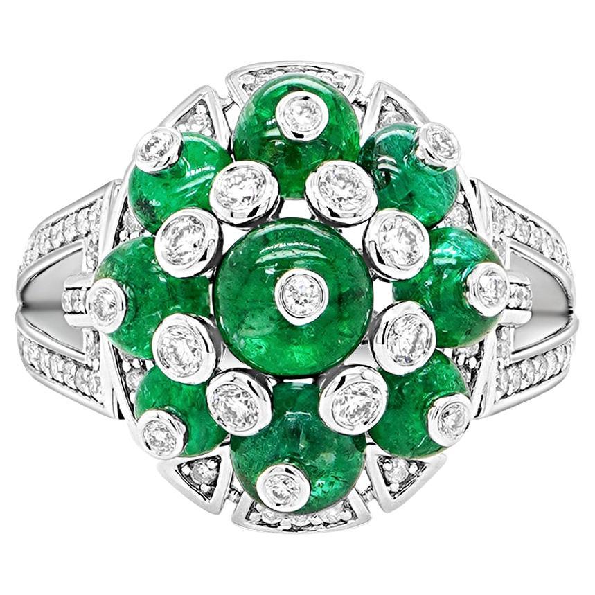 4.06 Carat Vivid Green Emerald & 0.49 Carats Diamond Unique 18K Ring For Sale