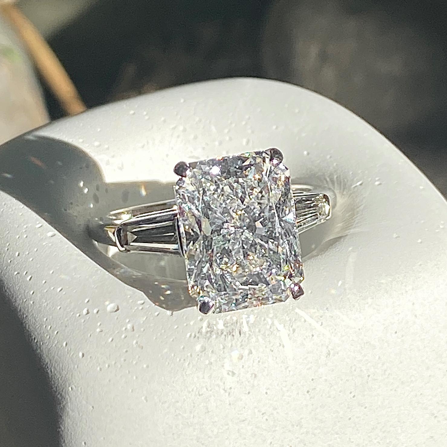 4.06 Carat E-VVS1 GIA Certified Radiant Cut Diamond in Deco-Era Platinum Ring 5