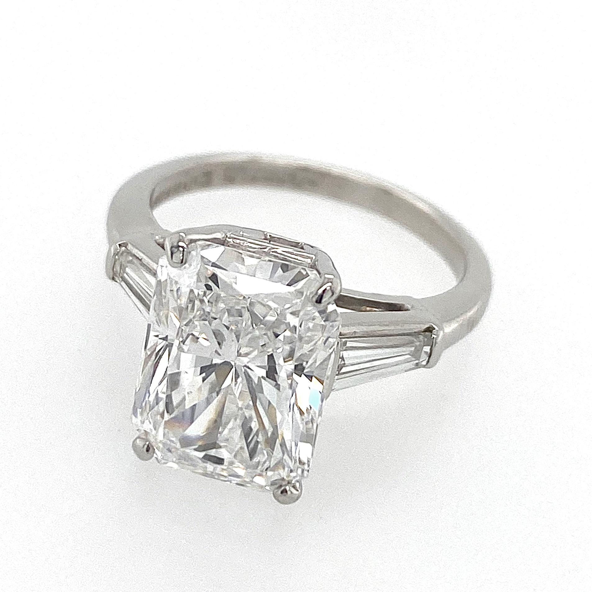 4.06 Carat E-VVS1 GIA Certified Radiant Cut Diamond in Deco-Era Platinum Ring 7
