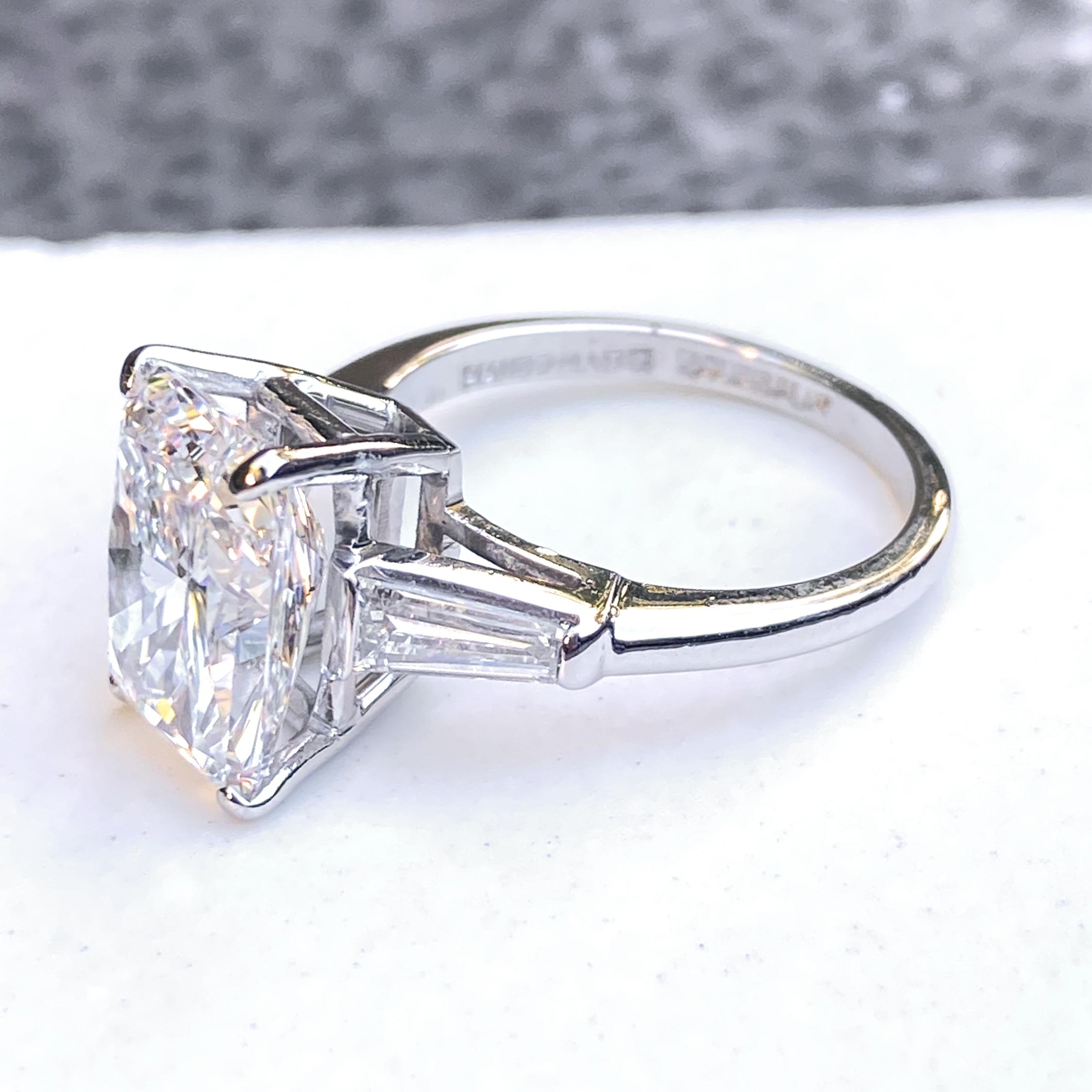 4.06 Carat E-VVS1 GIA Certified Radiant Cut Diamond in Deco-Era Platinum Ring 9