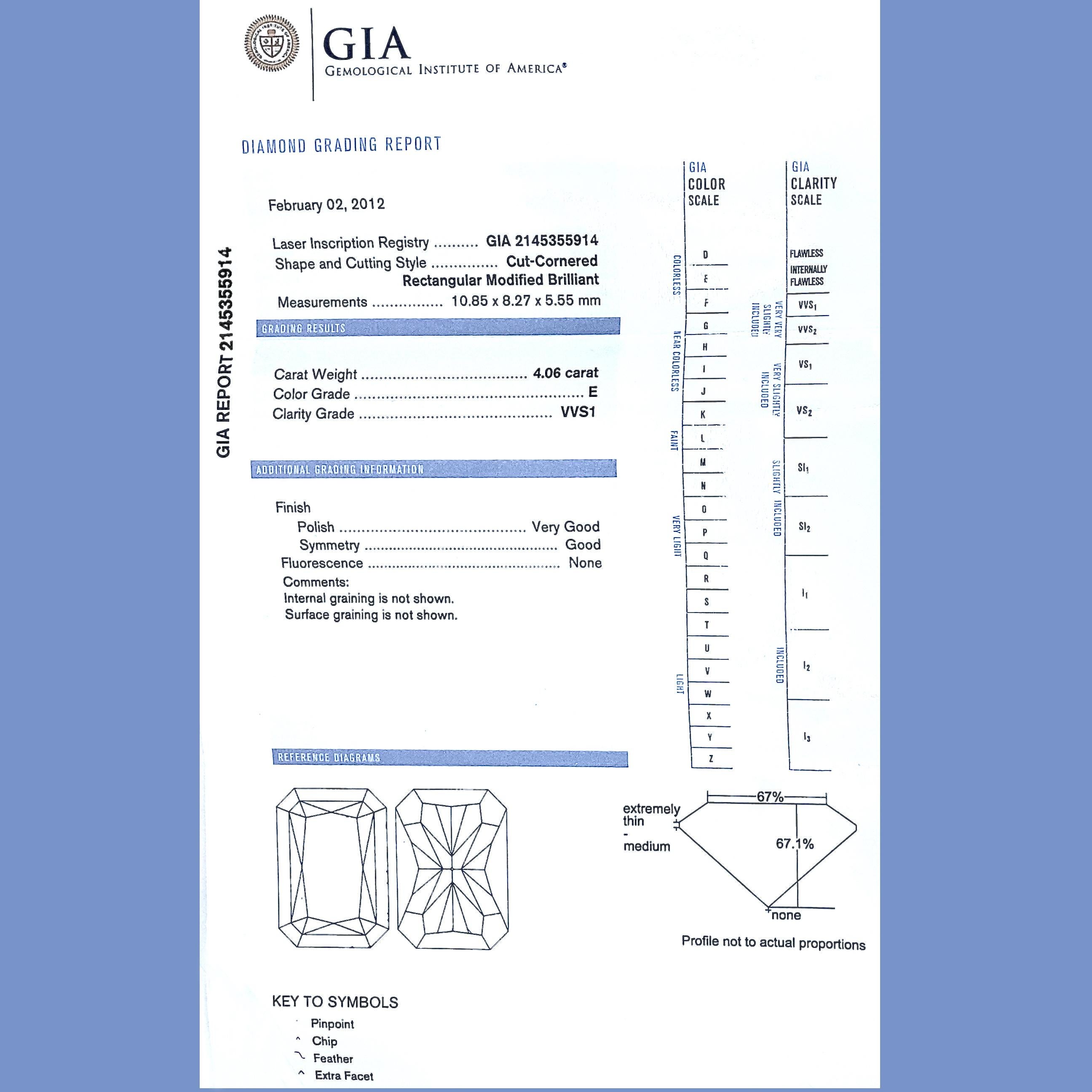 4.06 Carat E-VVS1 GIA Certified Radiant Cut Diamond in Deco-Era Platinum Ring 13